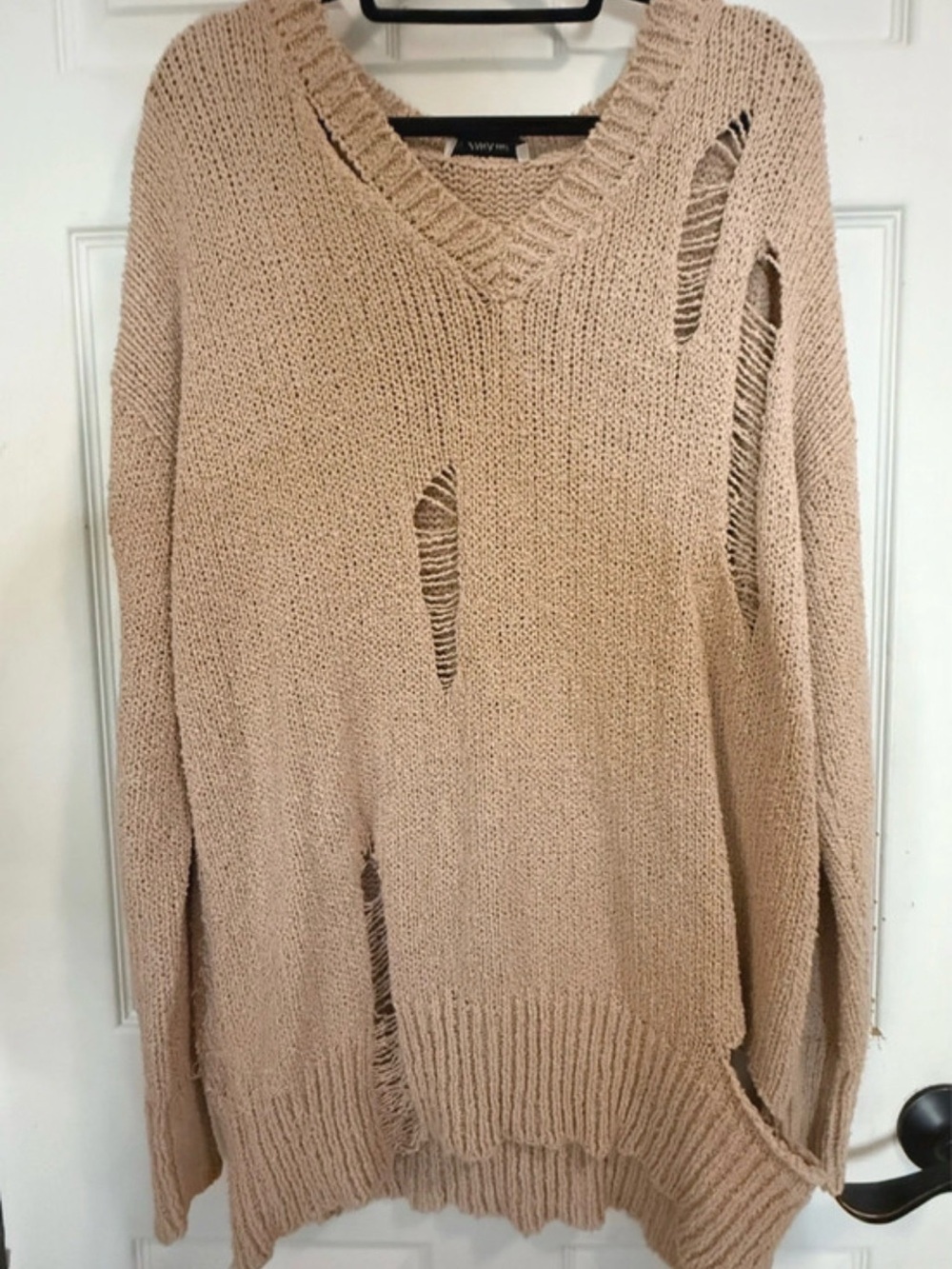 Zara Distressed Knit V-Neck Sweater